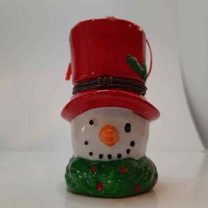 Snowman Ceramic Trinket Box Ornament
